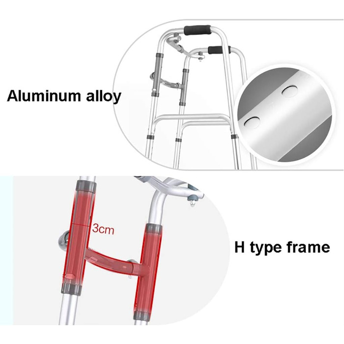 Алюмінієва рама для ходьби, розбірна, легка, допоміжна для ходьби, з 2 колесами для людей похилого віку
