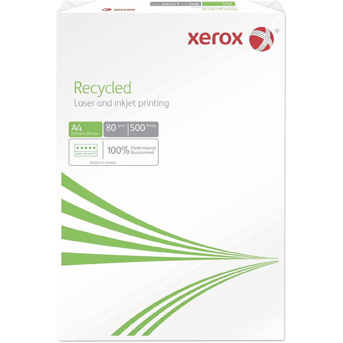 Перероблений папір Xerox 003R91165 - DIN A4 80 г/м - Копіювальний папір для лазерних принтерів і копіювальних апаратів - виготовлений зі 100 переробленого паперу - 1 коробка, 5 упаковок, 2 500 аркушів, 1 коробка