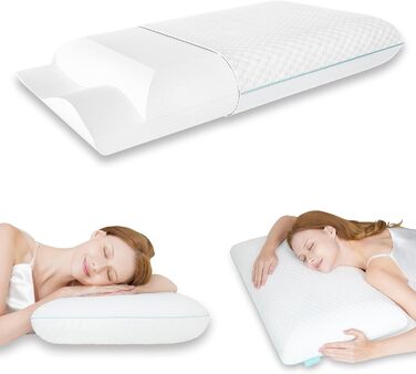 Подушка Releep Memory Foam Pillow 70x40cm, 2 ортопедичні подушки жорсткості, подушка для підтримки шиї для тих, хто спить на боці, ергономічна подушка для тих, хто спить на спині, подушка для лікування болю в шиї з наволочкою, що миється