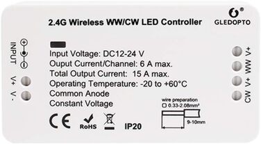 Контролер контролера GLEDOPTO ZigBee для світлодіодної стрічки RGBCCT WRGBWW для 12 В або 24 В протестовано з Philips Hue*, Alexa Echo Plus, Homee (Cct/теплий білий холодний білий)