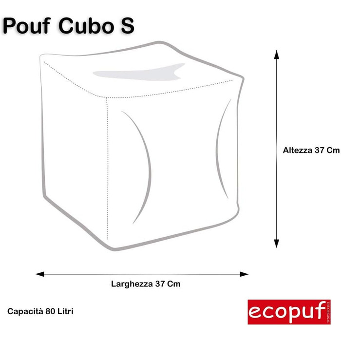 Вулична підставка для ніг Ecopuf Cube S з поліестеру, водонепроникна, Oxford, 600D, вулична, з полістирольними кульками, 37 х 37 см