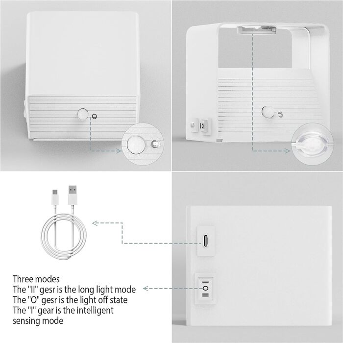 Настінний акумуляторний світильник Coinmit 2 шт. з датчиком руху, бездротовий настінний світильник 3000K з USB, 5500mAh настінний акумуляторний світильник для приміщення, спальні, вітальні і т.д. Білий Білий 2 шт. и