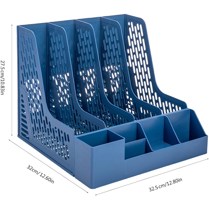Настільний тримач для журналів, колектор для журналів зі знімними тримачами для ручок, 4 відділення, тримач-органайзер для журналів, сірий
