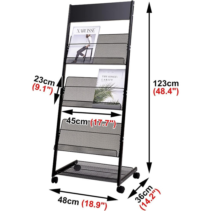 Переносні стелажі для журналів на колесах з кишенями з металевої сітки, підлогові стелажі для брошур для виставок у шкільних приймальнях.