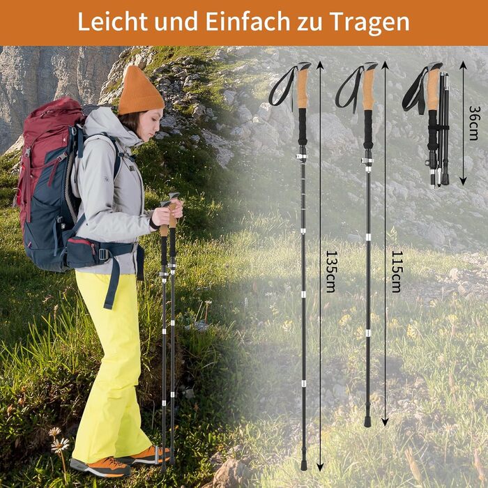 Складні палиці для ходьби, телескопічні алюмінієві трекінгові з корковою рукояткою
