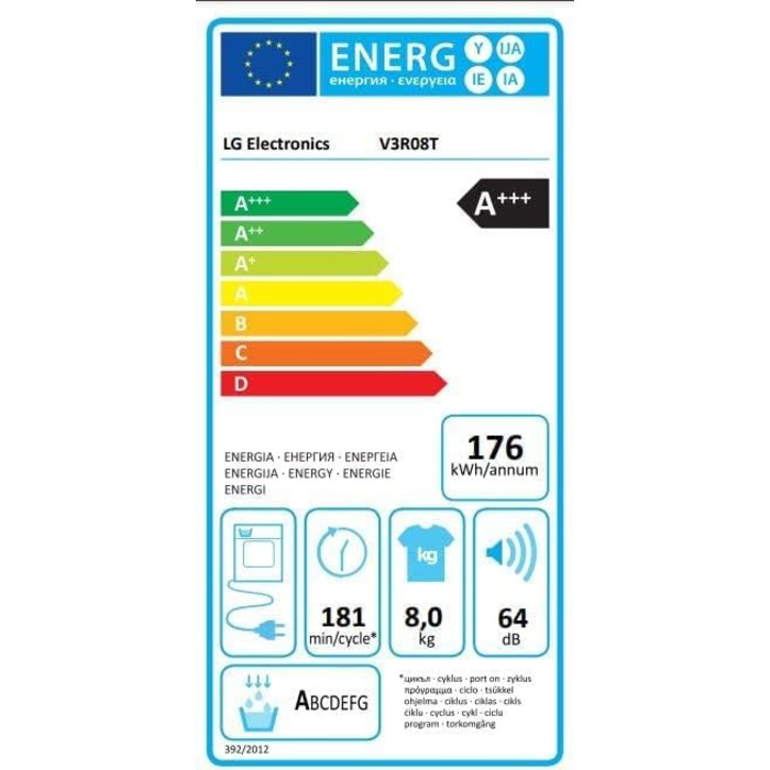 Сушарка класу LG Electronics 61 x 60 x 85 см до 8 кг з тепловим насосом з програмою гігієни барабан з нержавіючої сталі, Білий