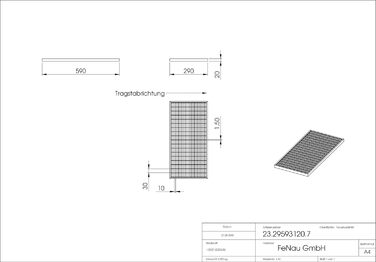 Мм - Решітка, MW 30/10 мм, оцинкована, Решітка для каркаса 300 x 600 x 23 мм, Будівельний стандартний решітковий настил для легкого колодязя, 290 x 590 x 20