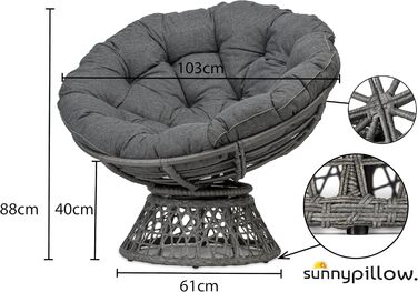 Сонячна подушка крісло Papasan Крісло з ротанга з подушкою круглий діаметр 120 см Зручне крісло для відпочинку поворотне для вітальні Балконне крісло Плетене крісло Ротанг Крісло для читання Зовнішній/Внутрішній Антрацит Антрацит