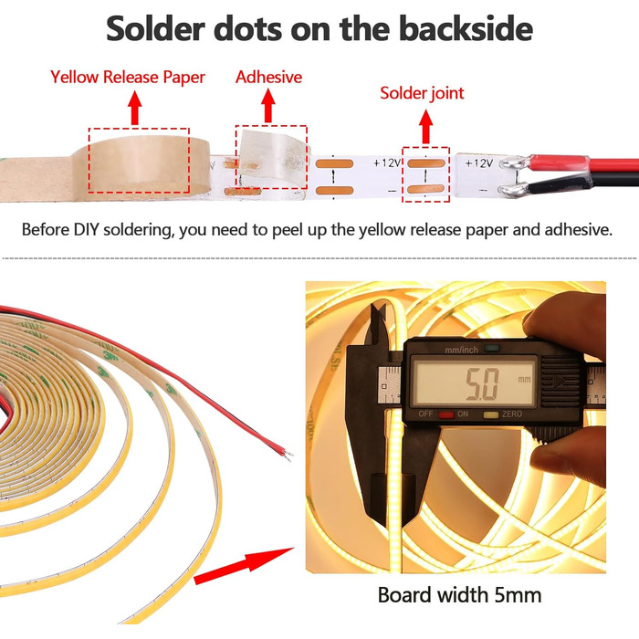Світлодіодна стрічка GOMING 12 В шириною 5 мм COB 5 м 400 світлодіодів / м Самоклеюча неводонепроникна світлодіодна стрічка високої яскравості IP20 для прикраси будинку всередині приміщень (тільки стрічка) (3000k)