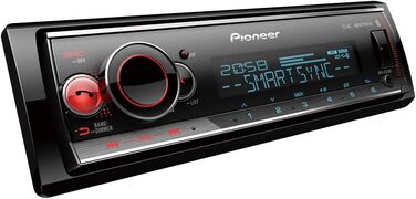 Приймач PIONEER 1-DIN з Bluetooth, червоним/білим підсвічуванням, роз'ємом USB/3,5 мм, Spotify, додатком Pioneer Smart Sync і сумісний з пристроями Apple і Android, червоний/чорний, MVH-S420BT (колір vario, колір Vario, одинарний)