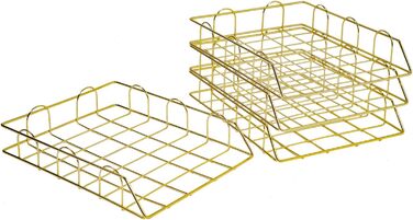 Металевий лоток для листів, штабельовані полиці для зберігання Лоток для документів Лоток для паперу з металевим дротом для дому, школи та офісу Упорядкування документів, файлів, косметики (золото), 4 шт.