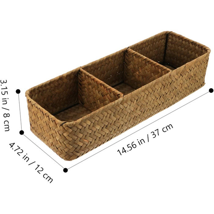 Ука 3 плетені коробки для зберігання Кошик для зберігання з ротанга Кошик для зберігання на стільниці Декоративні кошики Настільна косметична коробка Плетений стіл Зберігання книг солом'яно-жовтий 37X12X8 см