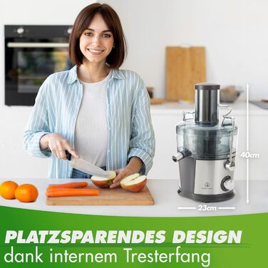 Переможець тестування* QUICK-JUICER Соковижималка з нержавіючої сталі для фруктів і овочів i XXL Слот для вичавлювання соку з цілих фруктів, 800 Вт, 2 швидкості, без бісфенолу А в т.ч. пляшка для пиття рецепти Книга та додаток Нержавіюча сталь XXL Заливни