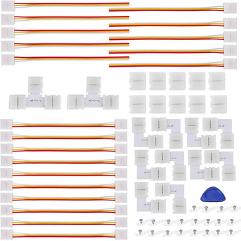 Набір роз'ємів для світлодіодних стрічок ENQIMAOYI - включає 3-контактний кутовий світлодіодний роз'єм, бездротовий, безщілинний, Т-подібний роз'єм, перемичку від стрічки до стрічки та перемичку до стрічки до контролера для 10 мм WS2811 WS2812B