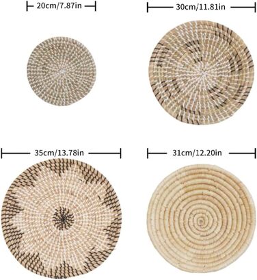 Плетений настінний кошик, набір з 5 шт. , різні розміри Декор плетеного кошика Круглий плоский плетений кошик з морської трави Настінне мистецтво для домашнього прикраси стін, настінних скульптур