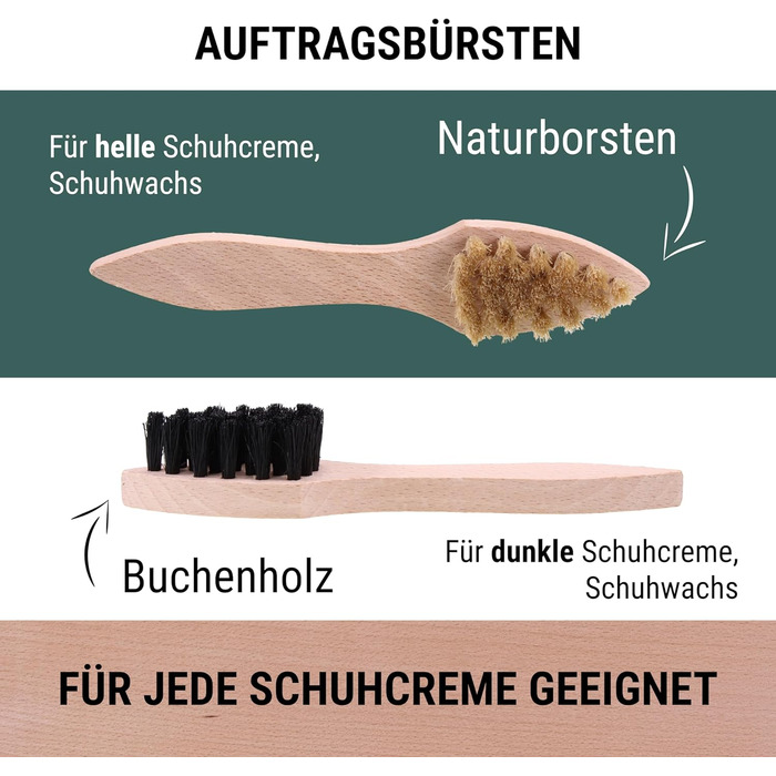 Набір для чищення взуття з кінського волосу 8 шт. - Дуже великі щітки для полірування кінського волосу - Щітки для взуття з гладкої шкіри та замші - Набір щіток для взуття для шкіряного взуття та кросівок - Зроблено в Німеччині