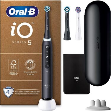 Електрична зубна щітка Oral-B iO Series 5 Plus Edition та акумуляторний іригатор для порожнини рота AquaCare 6, 3 змінні насадки, очищувач міжзубних щіток Matt Black Bundle з іригатором для порожнини рота