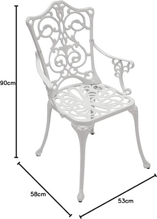Садове крісло DEGAMO Садове крісло в стилі модерн з підлокітниками в ностальгічному вигляді з литого алюмінію Білий, стійкий до іржі та погодних умов, Відкритий