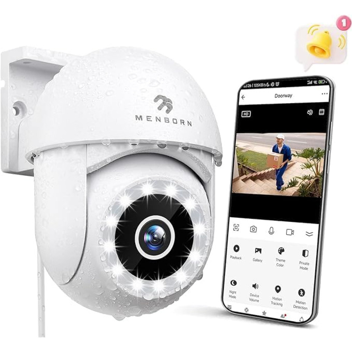 2.5K, Outdoor Surveillance Camera 360 Field of View with Starlight Color Night Vision, Outdoor IP Camera with Floodlight, Two-Way Audio, Siren, Works with Alexa, 2.5K, Outdoor Surveillance Camera 360 Field of View with Starlight Color Night Vision, Outdoo