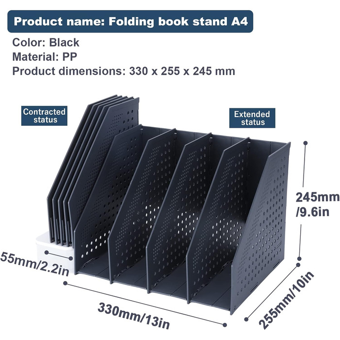Складний тримач для файлів A4, тримач для магазину з 4 відділеннями, настільний органайзер для організації та зберігання офісу, настільний органайзер для шкільного офісу, темно-сірий 4 відділення, темно-сірий