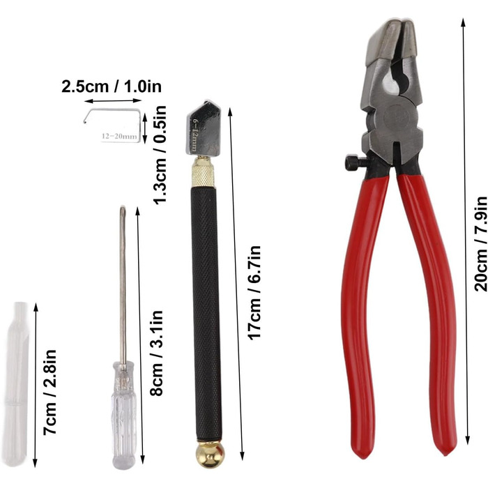 Набір плоскогубців і склоріза з 7 предметів, 2 мм-20 мм, Міцний інструмент для різання скла з гумовим наконечником, ідеально підходить для кольорового скла, мозаїки, плавлення, розбивання