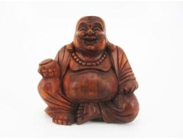 Різьблений коричневий масив дерева Балі HB, 12cm Happy Buddha Sitting Wood