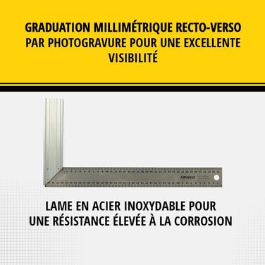 Столярний кутник Stanley (ширина 400 мм, довжина 200 мм, ребриста алюмінієва ручка, лезо з нержавіючої сталі, кут 45) 1-45-687 200 x 400 мм