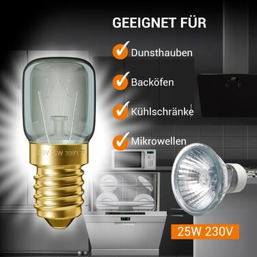 Лампа для духовки VIOKS E14 25W 230V 300C 25mmØ 57mm для духовки AEG Bauknecht ZANUSSI холодильника пароварки - лампочки для холодильника Т25 - лампочки для духовок і плит