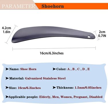 Довгий ріжок для взуття, міцний ріжок для взуття, ріжок для взуття в дорозі, дім, компактний ріжок для взуття з короткою ручкою, помічник для взуття з оцинкованої нержавіючої сталі, ріжок для взуття з отворами для підвішування (16 см W