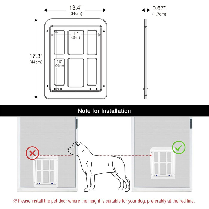 Для Fly Screen Dog Flap з магнітами Cat Flap Fly Screen Door Легке встановлення для котів/собак (34 см x 44 см) (Розмір 34 см x 44 см, білий)