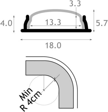 Х профілі, 1 м, гнучкі, алюмінієві (18 мм х 4 мм) для установки світлодіодних стрічок на криволінійні поверхні, з прозорим розсіювачем, в т.ч. торцеві заглушки і кронштейни, 4 шт., 4