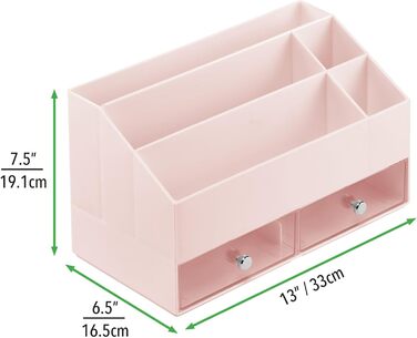 Органайзер для косметики mDesign - Коробка для зберігання з 5 відділеннями та 2 шухлядами для макіяжу, лаків для нігтів та косметичних засобів - ідеальне місце для зберігання косметики - рожевий/прозорий