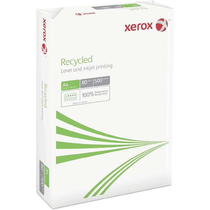 Перероблений папір Xerox 003R91165 - DIN A4 80 г/м - Копіювальний папір для лазерних принтерів і копіювальних апаратів - виготовлений зі 100 переробленого паперу - 1 коробка, 5 упаковок, 2 500 аркушів, 1 коробка