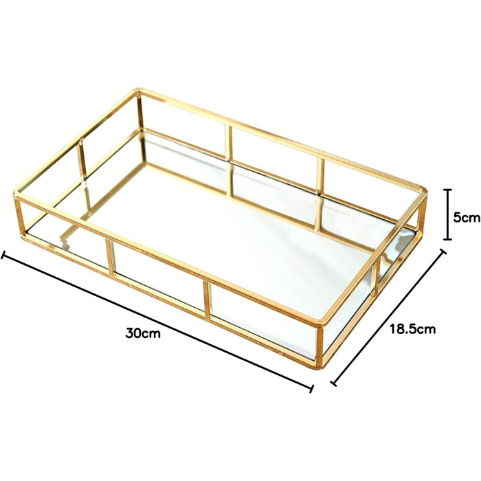 Дзеркальний піднос PuTwo, вінтажний дзеркальний піднос Металева тарілка Дзеркальний декор прямокутний, декоративний піднос як туалетний столик для зберігання - золото