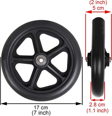 Колеса для інвалідних візків, 2 шт. и, передні колеса для інвалідних візків, 6/7/8 дюймів, аксесуари для коліс для інвалідних візків, суцільна шина, протиковзке гумове колесо, діаметр валу 5/16 дюймів, вантажопідйомність 265 фунтів, заміна чорного кольору