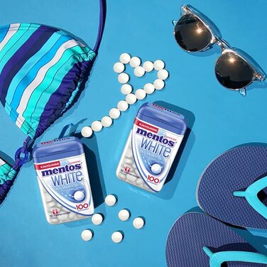 Жувальна гумка Mentos Always White, 8 банок XL жувальної гумки без цукру 100 шт. зі смаком м'яти перцевої для сяючої посмішки, (8 x 106 г)