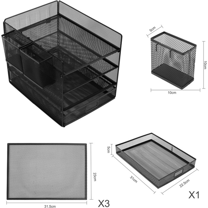 Настільний органайзер Cinnani, 4-рівневий лоток для паперових листів із шухлядою та 2 тримачами для ручок, органайзер для зберігання з папками, папір, металевий лоток для органайзера для столу