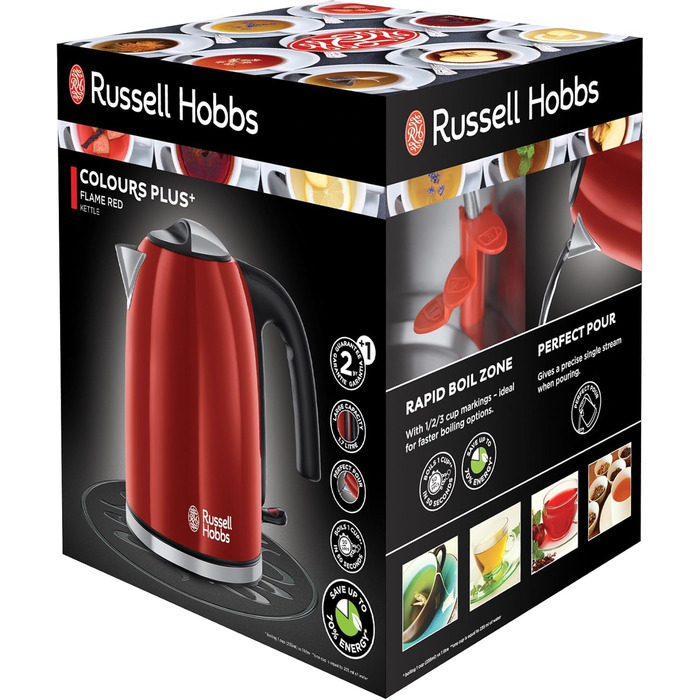 Чайник Russell Hobbs 1,7 л, 2400 Вт кольори нержавіюча сталь червоний (функція приготування під тиском, знімний фільтр з вапном, оптимізований вилив, зовнішній індикатор рівня води) Чайник для чаю 20412-70 Чайник 1,7 л