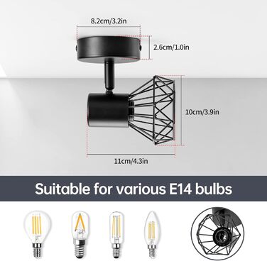 Настінний точковий світильник Eofiti E14 1 полум'я чорний настінний світильник внутрішній вінтажний настінний пляма з металу поворотний настінний світильник ретро стельовий точковий світильник для кухні вітальні спальні макс. 28 Вт без лампочки