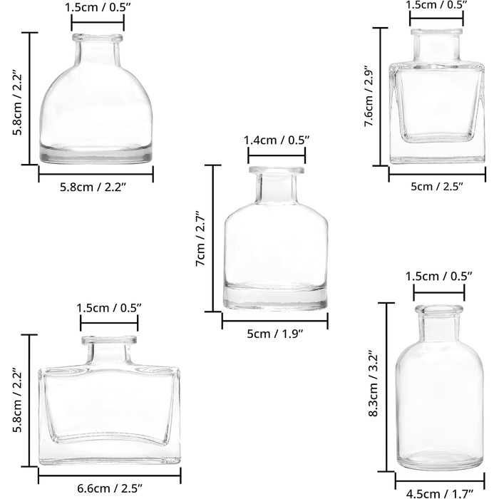 Маленькі скляні вази для прикраси столу Winter Shore Pack of 10 - Різні прозорі міні-вази для квітів - Маленькі вази для прикраси столу Vintage - квадратні, прямокутні, круглі, низькі та високі форми