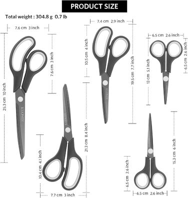 Набір ножиць KUONIIY з 5 предметів Ножиці з титановим покриттям з м'якою ручкою Гострі леза Лезо з титановим покриттям 5 предметів