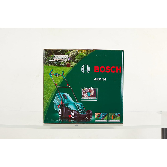 Електрична газонокосарка Bosch ARM 34 (травозбірник, картонна коробка, висота зрізу 20-70 мм, ширина зрізу 34 см, 11 кг, 1300 Вт) Газонокосарка ARM34