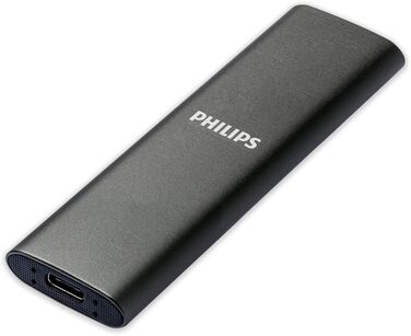 Зовнішній портативний SSD-накопичувач Philips на 2 ТБ - ультратонкий SATA Ultra Speed USB-C, швидкість читання до 550 МБ/с, алюміній