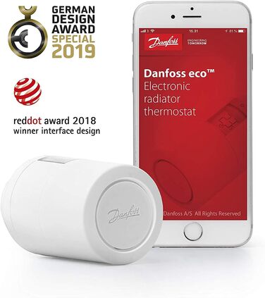 Інтелектуальний радіаторний термостат Danfoss з технологією Bluetooth ECO 014G1115 НОВА ВЕРСІЯ, білий