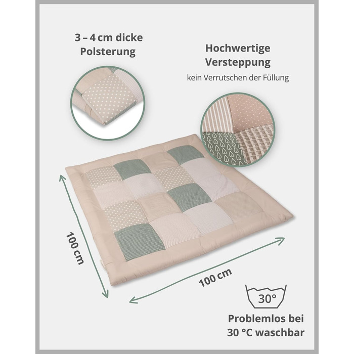 Ігровий килимок для дитини 120x120 см, 100 матеріали Oeko-TEX, виготовлений в ЄС, товстий і м'який, - ідеально підходить як дитяча ковдра та ігрова ковдра для дитини (Bltterzauber, 100 x 100 см)