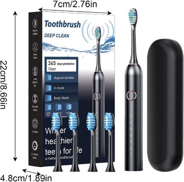 Акумуляторна електрична зубна щітка Dtaigou, електрична зубна щітка для дорослих Електричні зубні щітки Глибоке чищення 40 000 VPM, 6 режимів, зубна щітка, дорожній чохол в комплекті