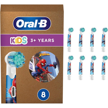 Щітки Oral-B Kids Spiderman для електричної зубної щітки, 8 шт. , надзвичайно м'яка щетина, насадка для зубних щіток Oral-B, для дітей від 3 років, упаковка, сумісна з поштовою скринькою