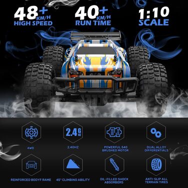 Дистанційно керований автомобіль з високою швидкістю 48 км/год, 4WD 110 RC CAR позашляховик 2,4 ГГц радіо пульт дистанційного керування монстр-трак баггі, 2 батареї тривалий час роботи, гусеничний іграшковий гоночний автомобіль для дітей дорослих високошв