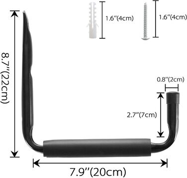 Гаражні надміцні настінні гачки, гачки для сходів з міцного металу Вішалка для зберігання Організатор для байдарок сходи складні стільці гаражні - універсальні гачки з м'якими накладками для захисту, вантажопідйомність 45 кг, 6 шт. Largeur 29см
