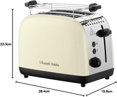 Тостер Russell Hobbs на 2 скибочки Colours Plus Stainless Steel Cream (надзвичайно широкі отвори для тостів, включаючи насадку для булочки, 6 рівнів підрум'янювання функція розморожування, функція lift & look, 1600 Вт) 26551-56 Тостер НОВИНКА